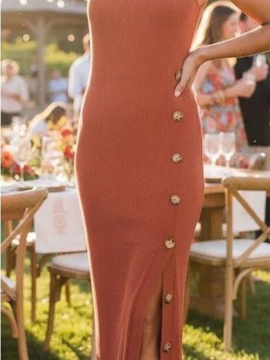 Hippie Rose Dresses & Skirts - Hippie Rose Rust Button-Accent Ribbed Maxi Dress